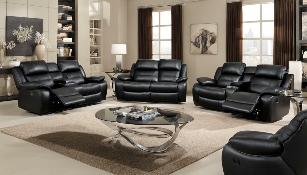 Orion Black Leather Reclining Sofa