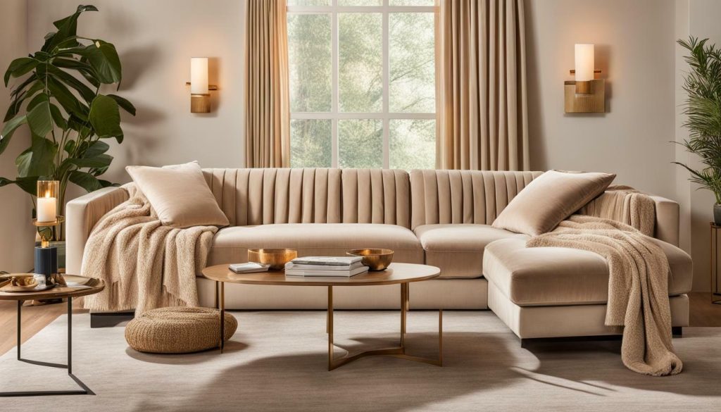 beige velvet sofa