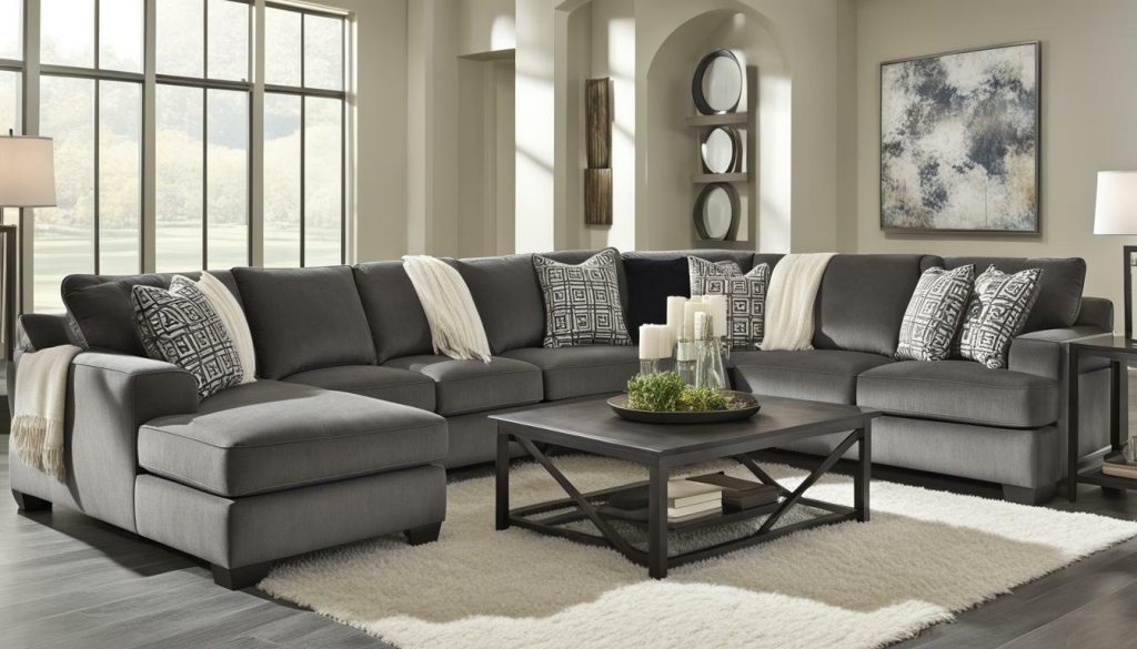 benchcraft kumasi-smoke sofa sectional with chaise