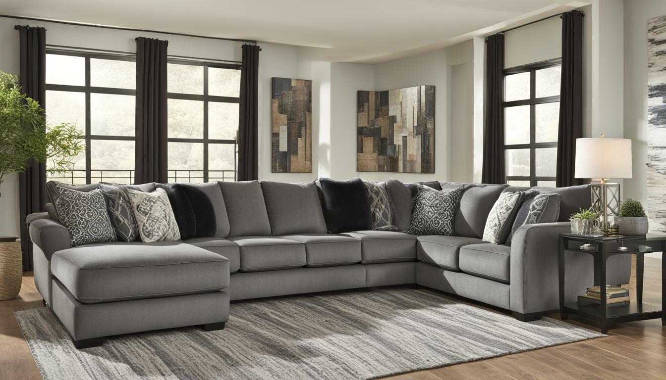 benchcraft kumasi smoke sofa sectional with chaise