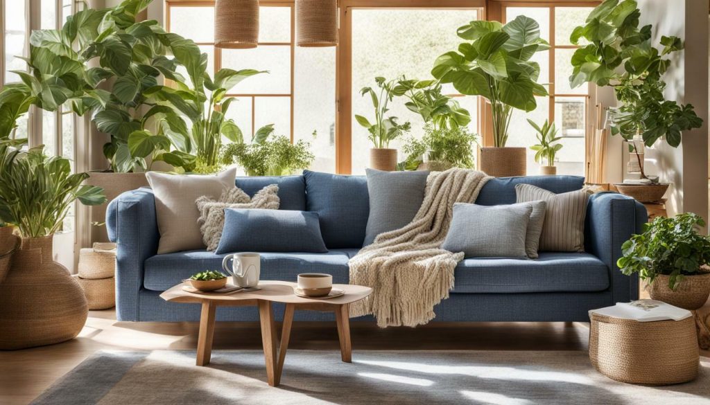 blue denim sofa