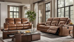 renaissance leather power reclining sofa with drop down table