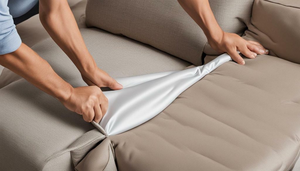 step-by-step guide of putting on a sofa sack cover