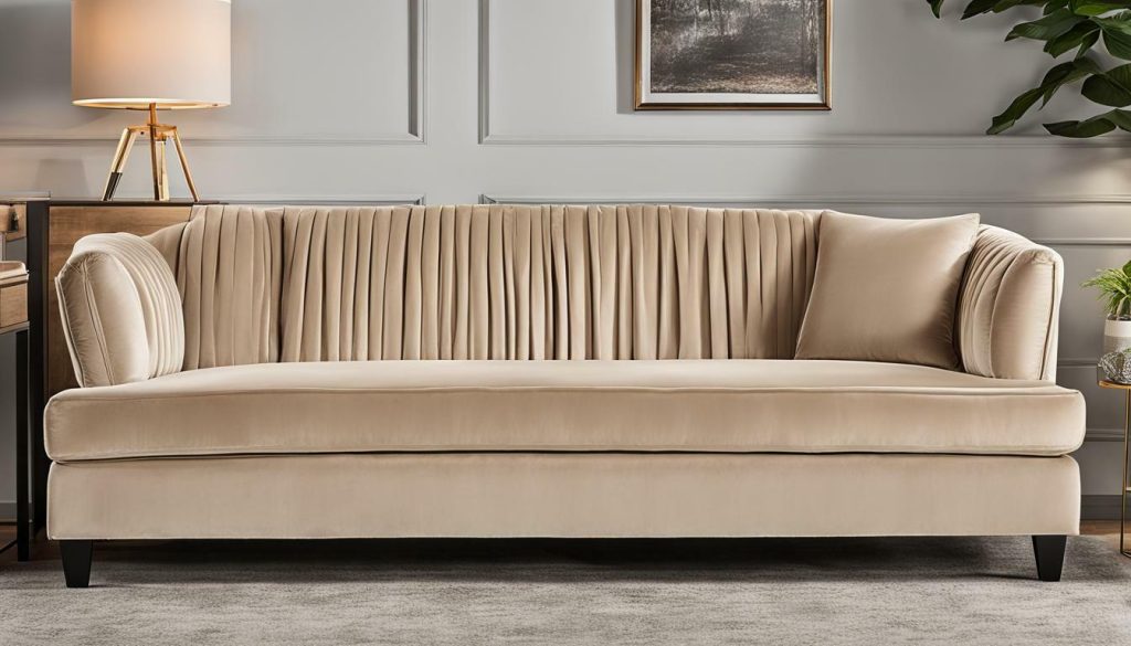 yara pleated beige velvet sofa