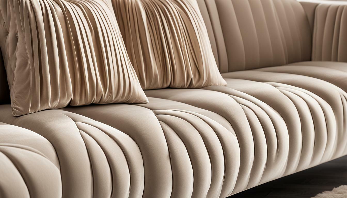 yara pleated beige velvet sofa