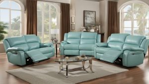 aqua leather reclining sofa