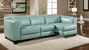 aqua leather reclining sofa