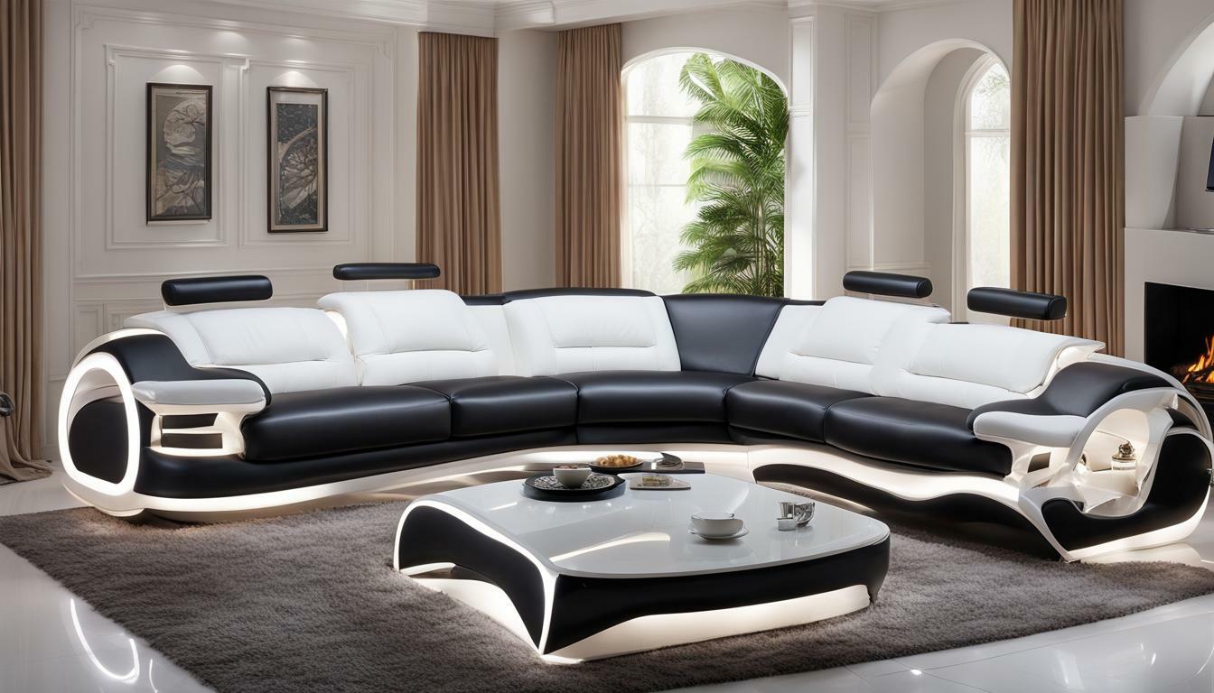 black leather reclining sofa with led lights