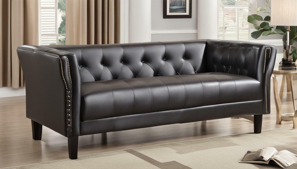 faux leather tufted back sofa