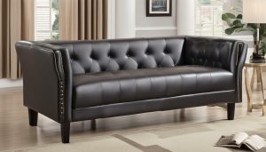 faux leather tufted back sofa